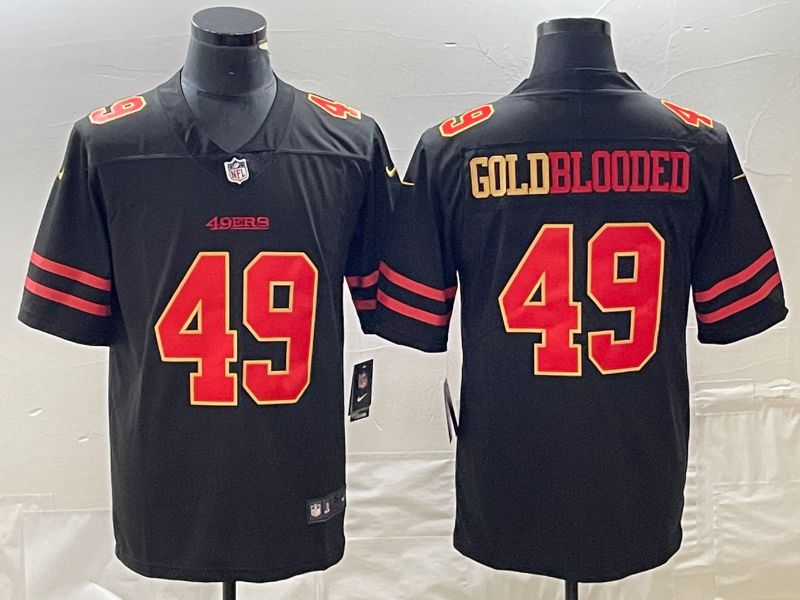 Men San Francisco 49ers 49 Goldblooded Black 2023 Nike Vapor Limited NFL Jersey style 1